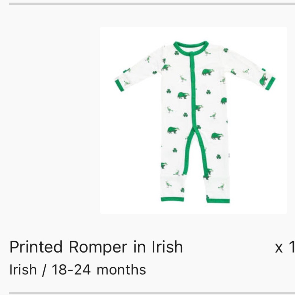 Kyte Baby Romper in “Irish”